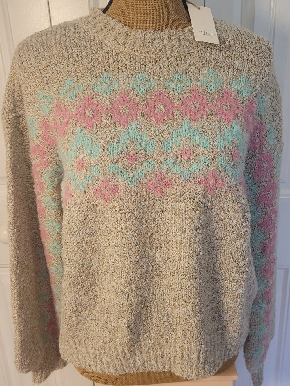 WISHLIST Nubby Textured Sweater w/Pastel Floral Detailing, NWT, S, Soft & Pretty